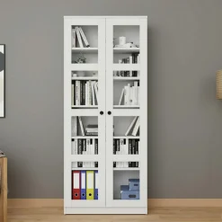 Bibliothèque vitrine vert sauge, 6 étagères réglables SALTA