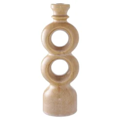 Bougeoir déco en céramique - forme anneau sculptural, beige brun