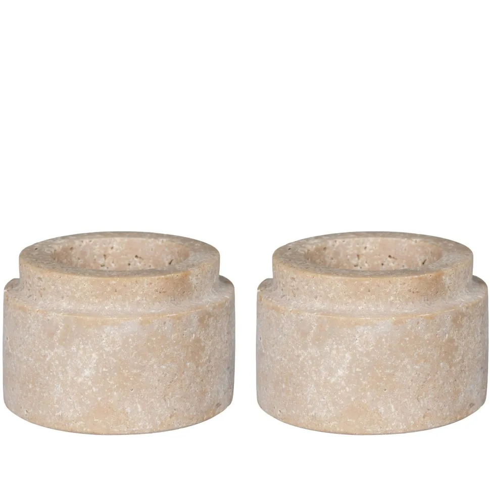 Bougeoir en travertin naturel (lot de 2) - style contemporain