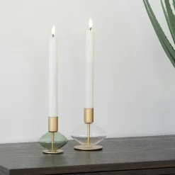 Bougeoir en verre et métal doré (lot de 2) - design arrondi, transparent/vert