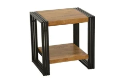 Bout de canapé / Table d'appoint hévéa recyclé naturel et métal noirci 2 plateaux 50X40X50cm DOCKER