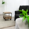 Bout de Canapé / Table de Chevet à roulettes 1 tiroir, double plateaux en Hévéa recyclé naturel et métal 50x50x55cm LOFT