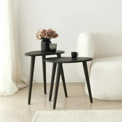 Bout de canapé bois gris foncé - tronc d'arbre (lot de 2) TENA