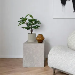 Bout de canapé cube - effet marbre beige, design contemporain TRINITE