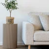 Bout de canapé design - forme ronde striée, beige naturel TRINITE