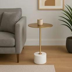 Bout de canapé design - plateau en marbre et base globe Ø25 cm TALLINN