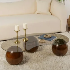 Bout de canapé design - plateau en marbre et base globe Ø25 cm TALLINN