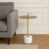 Bout de canapé design en marbre avec plateau doré Ø51 cm TALLINN