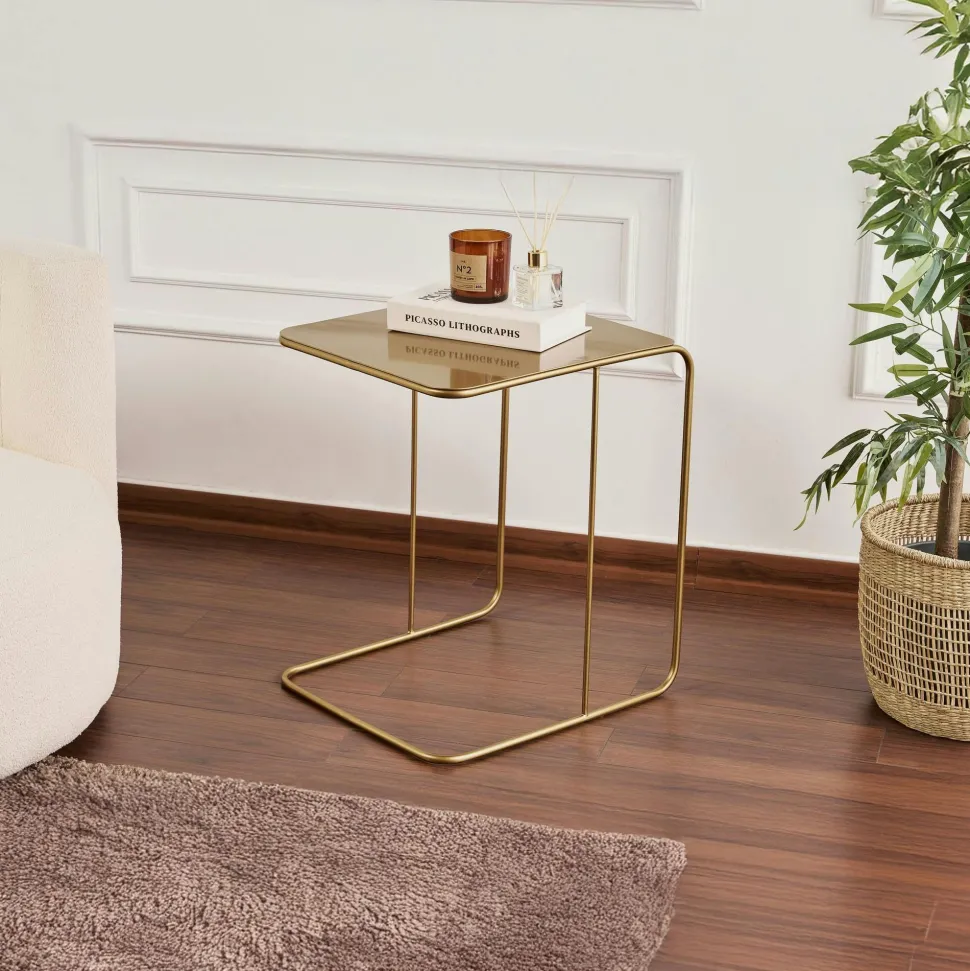 Bout de canapé design métal noir – plateau carré moderne SFAX