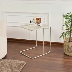 Bout de canapé design métal taupe – plateau carré moderne SFAX