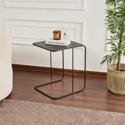 Bout de canapé design métal taupe – plateau carré moderne SFAX