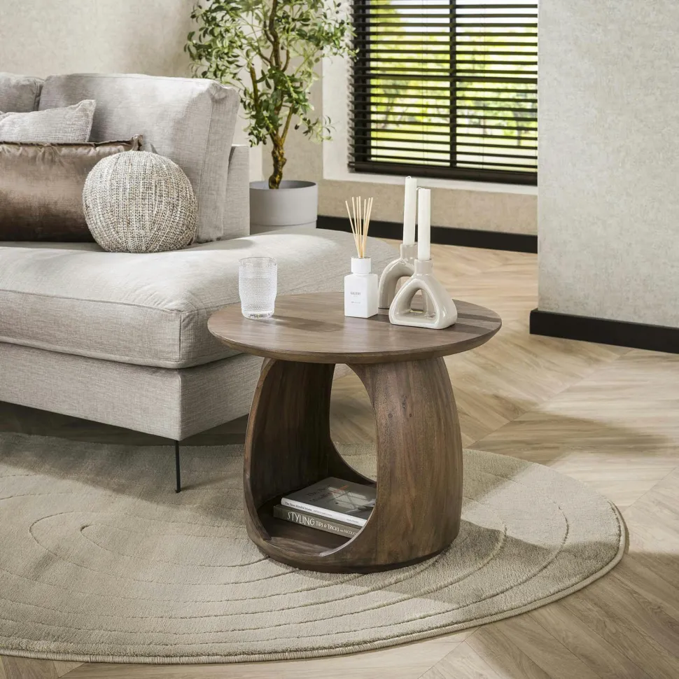 Bout de canapé en bois brun – design organique MYSORE