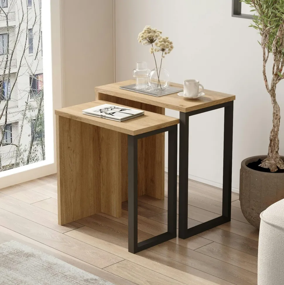 Bout de canapé gigogne effet bois clair (lot de 2) JENA