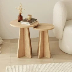 Bout de canapé gigogne rond effet bois clair (lot de 2) MARFA