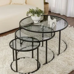 Bout de canapé métal noir – plateau verre fumé design TULUM
