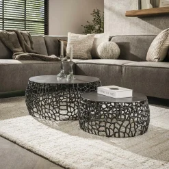 Bout de canapé nickel noir aluminium motifs ajourés (2 pièces)