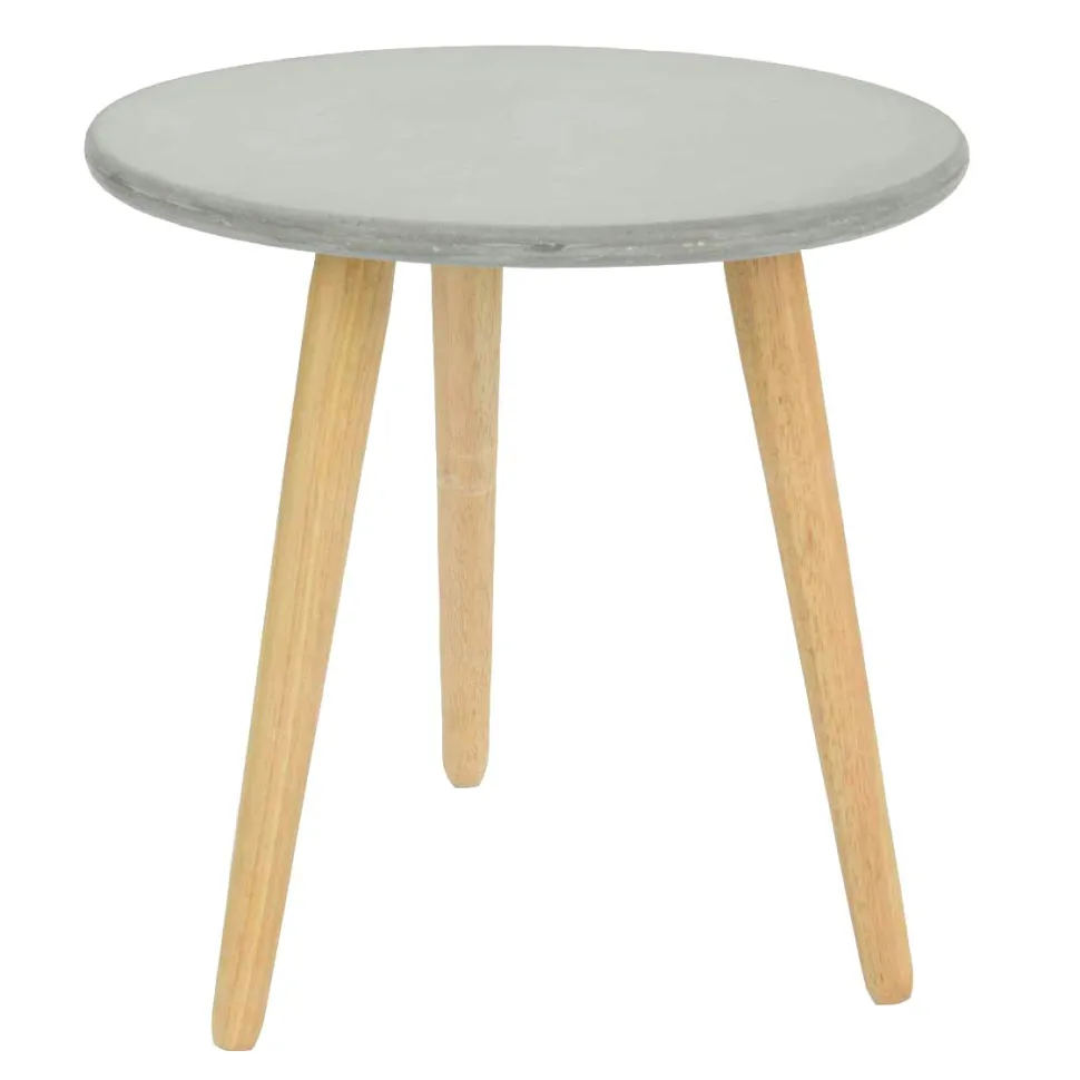 Bout de canapé rond pieds bois et plateau béton D65xH57cm