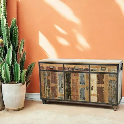 Buffet 3 portes, 3 tiroirs en Hévéa recyclé coloré et métal 150x45x85cm LOFT COLORS