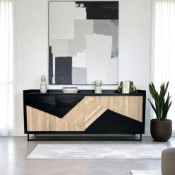 Buffet 4 portes bois noir et blanc ANINA