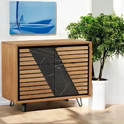 Buffet 2 portes chêne blanc décor graphique ESSEN