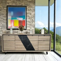 Buffet 2 portes chêne blanc décor graphique ESSEN