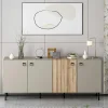 Buffet 4 portes effet bois et gris, poignées carrées JENA