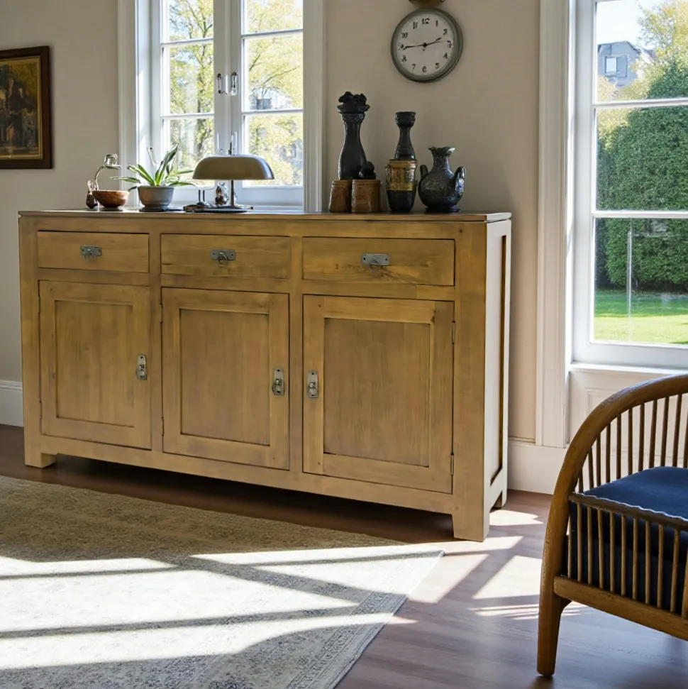 Buffet 3 portes exotique hévéa 150cm HELENA