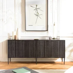Buffet 4 portes motifs sculptés bois noir SURATE