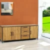Buffet 3 portes teck poignées métal PUNE