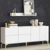 Buffet blanc moderne chic à pieds dorés, 6 portes JENA