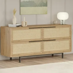 Buffet bohème 4 portes, cannage et ouverture frontale VAREN