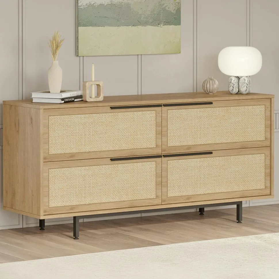 Buffet bohème 4 portes, cannage et ouverture frontale VAREN