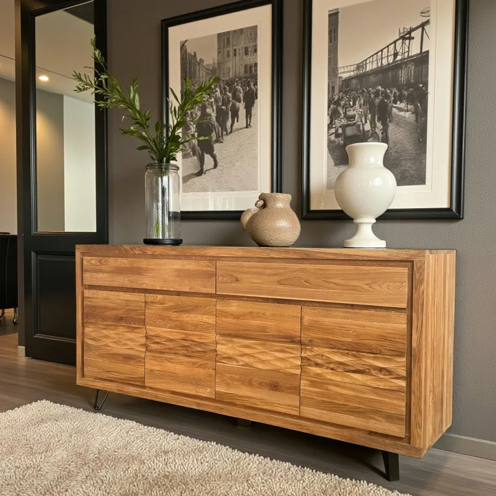 Buffet bois massif 3 portes - frise décorative ROSETO