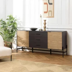 Buffet bois noir 3 tiroirs 2 portes en pin ALMEIRA