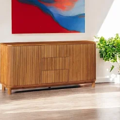 Buffet chêne rainuré moderne 2 portes 3 tiroirs IENA