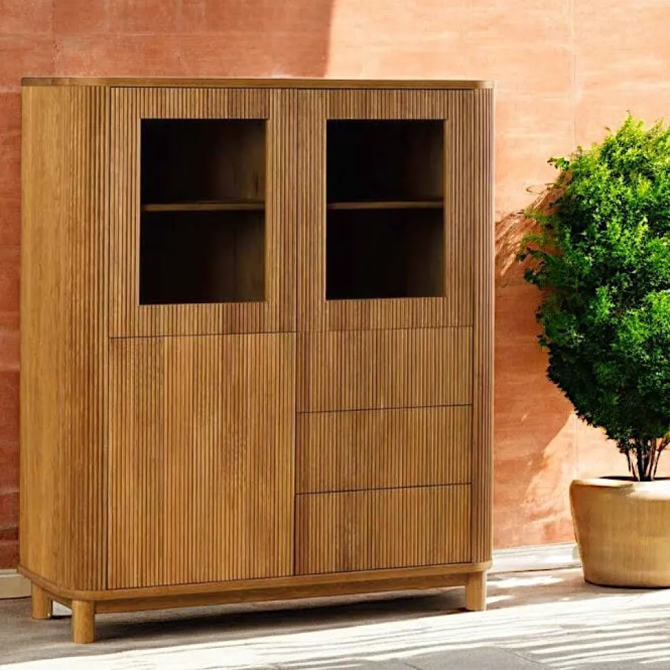 Buffet chêne rainuré moderne 2 portes 3 tiroirs IENA