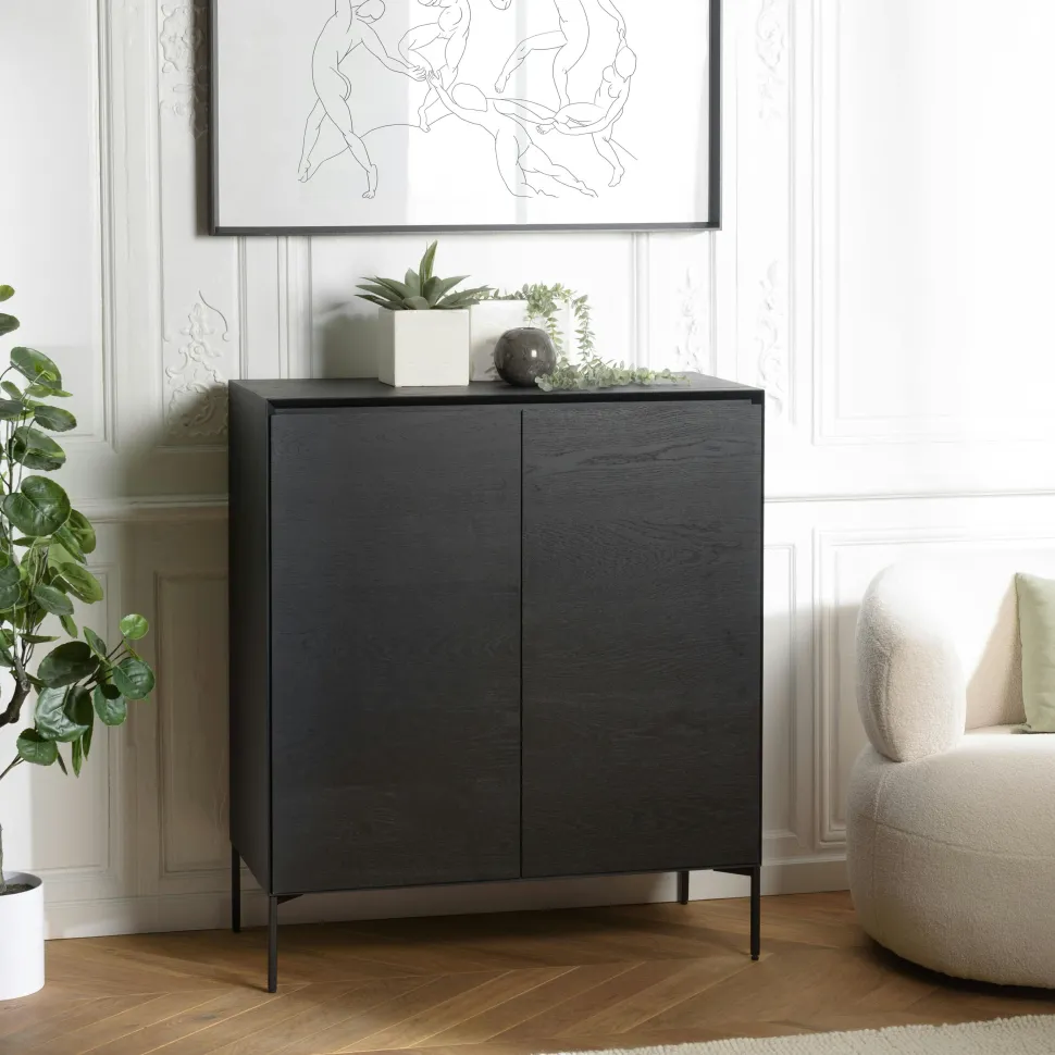 Buffet contemporain 2 portes bois couleur noire MAYENCE