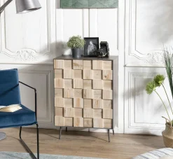 Buffet contemporain bois de sapin damier CARPATES