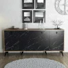 Buffet design moderne 4 portes, façade effet marbre noir UMEA