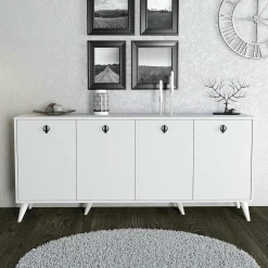 Buffet design moderne 4 portes, façade effet marbre noir UMEA