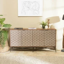 Buffet en bois 4 portes motifs graphiques KANHA