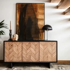 Buffet en bois recyclé FSC 3 portes motif chevron FAGA