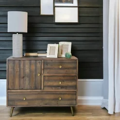 Buffet en bois recyclé piètement effet laiton vieilli ADÉLAÏDE