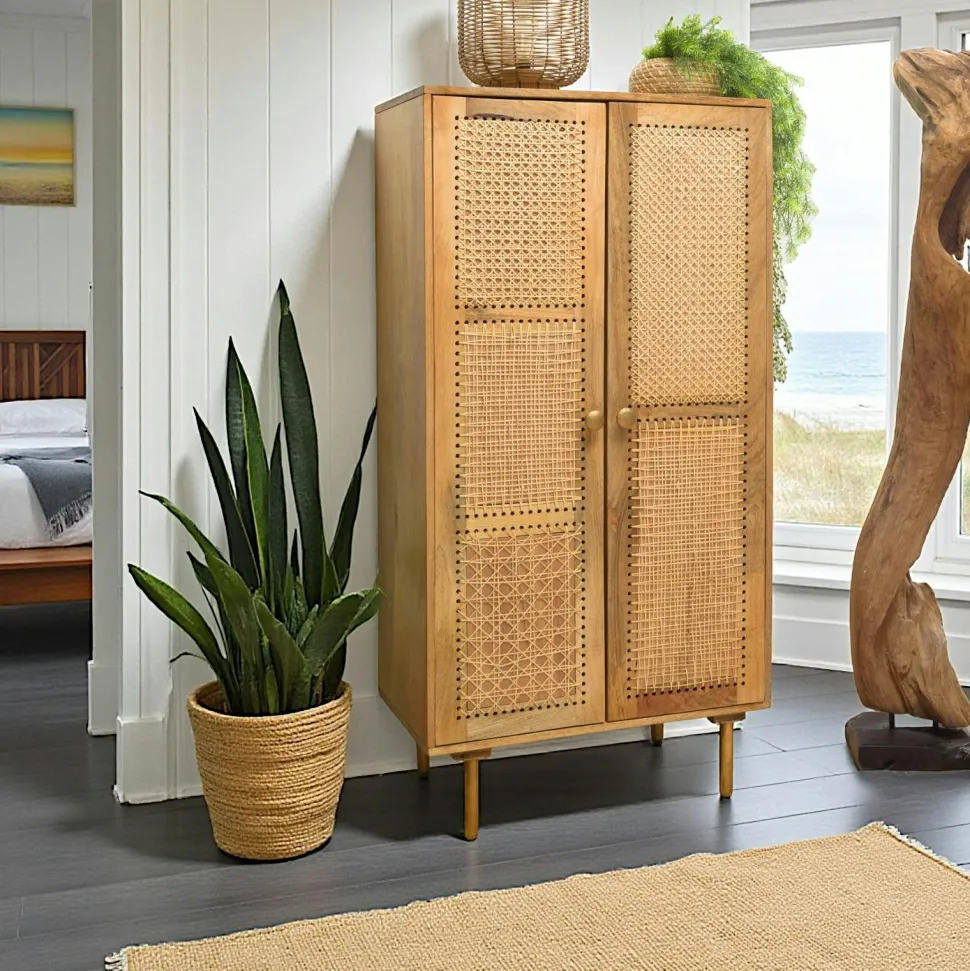 Buffet en cannage et bois de manguier 5 portes MALAGA