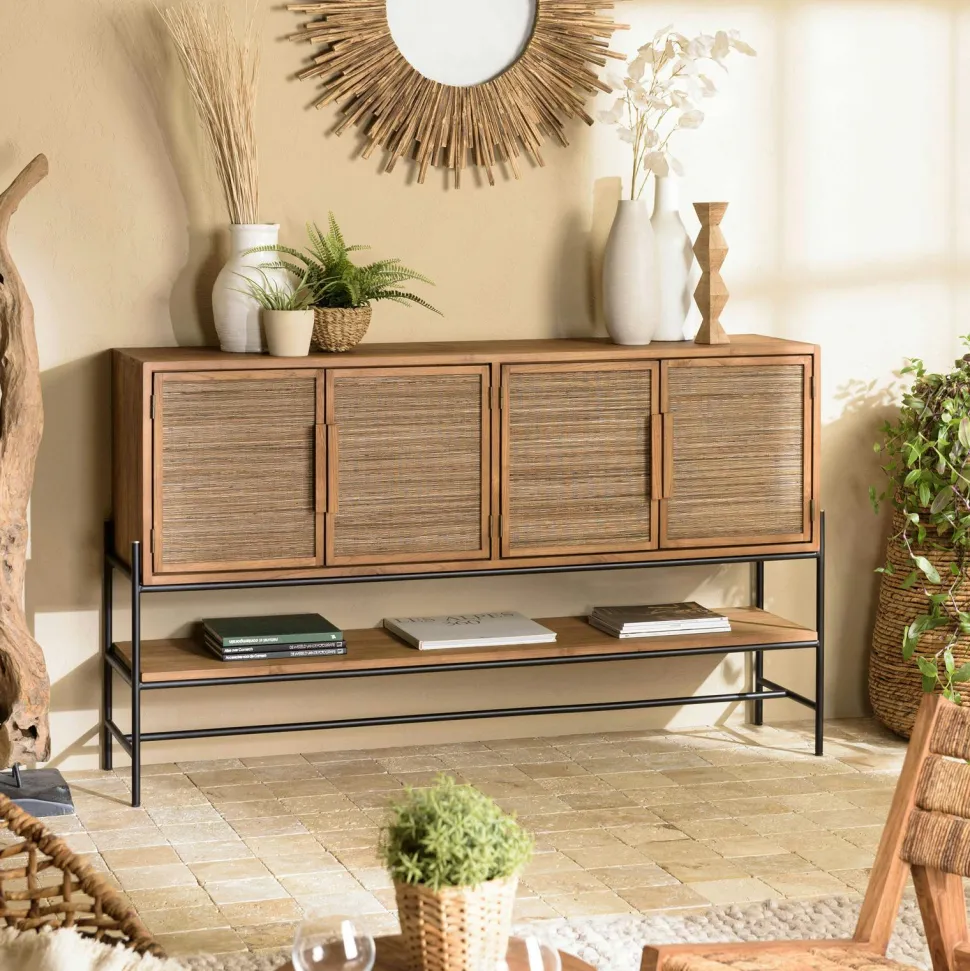 Buffet enfilade 150 cm en teck recyclé 4 tiroirs SWING