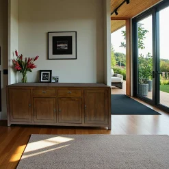 Buffet Enfilade Hévéa 4 portes, 2 tiroirs 200x45x85cm HELENA