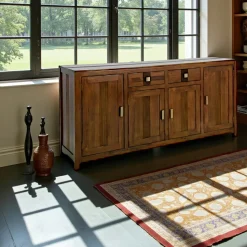 Buffet Enfilade Hévéa 4 portes, 2 tiroirs, 180x45x85cm GALA