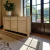Buffet Enfilade Hévéa 3 portes, 3 tiroirs, 160x45x90cm OLGA