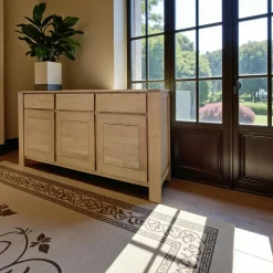 Buffet Enfilade Hévéa 3 portes, 3 tiroirs, 160x45x90cm OLGA