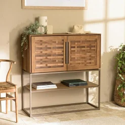 Buffet haut 105,5 cm 2 portes en teck recyclé sur pied SWING